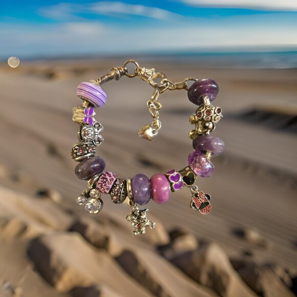 Disney~ Mickey & Minnie European Charm Bracelet ~7 in plus extender chain=9in - Picture 1 of 1